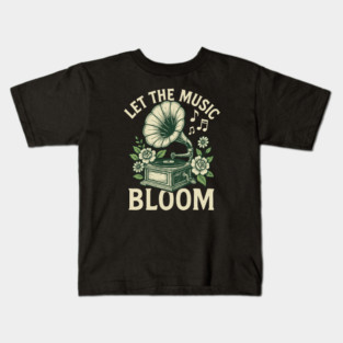 Let the Music Bloom. Dark Floral Vinyl Kids T-Shirt