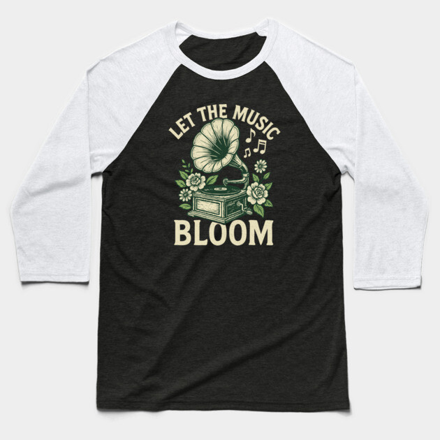 Let the Music Bloom. Dark Floral Vinyl Baseball T-Shirt by filiposwear