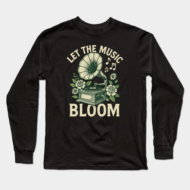 Let the Music Bloom. Dark Floral Vinyl Long Sleeve T-Shirt by filiposwear