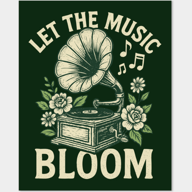 Let the Music Bloom. Dark Floral Vinyl Wall Art by filiposwear