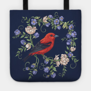 Scarlet Tanager Amid Blossoming Vines Tote