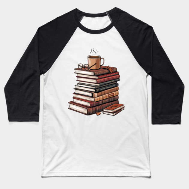 book and coffee Stacked & Steaming Baseball T-Shirt by SR8891