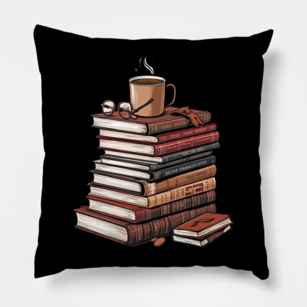 book and coffee Stacked & Steaming Pillow by SR8891