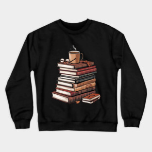 book and coffee Stacked & Steaming Crewneck Sweatshirt