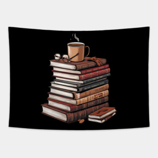 book and coffee Stacked & Steaming Tapestry