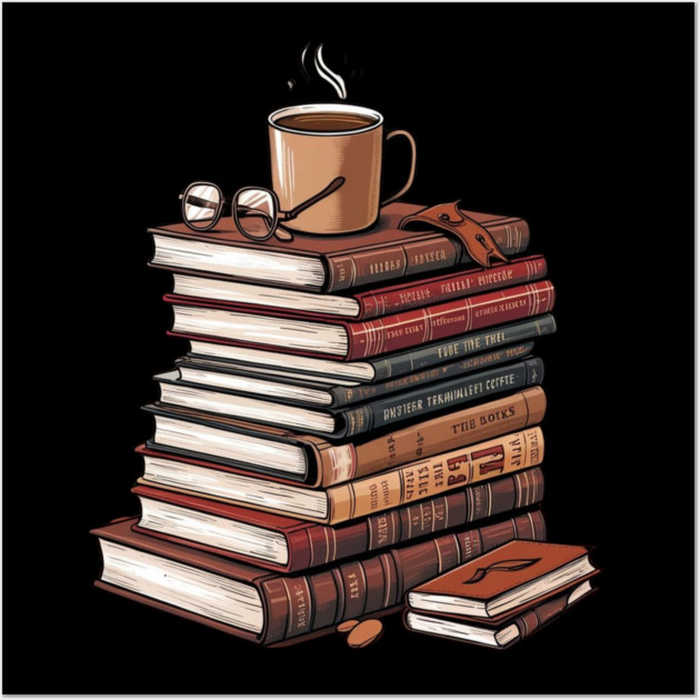 book and coffee Stacked & Steaming Wall Art by SR8891