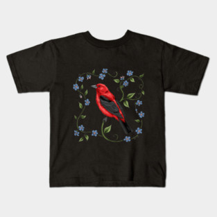 Scarlet Tanager with Forget-Me-Nots Kids T-Shirt