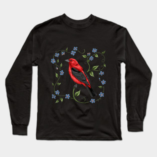 Scarlet Tanager with Forget-Me-Nots Long Sleeve T-Shirt