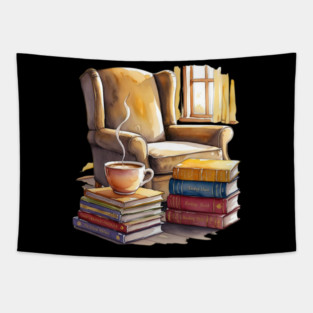 cozy Reading Nook Books and Coffee Tapestry