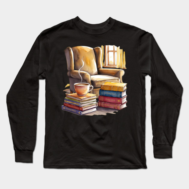 cozy Reading Nook Books and Coffee Long Sleeve T-Shirt by SR8891