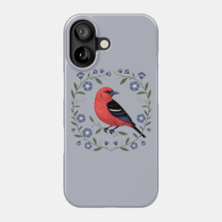 Scarlet Tanager with Blue Blossoms Phone Case