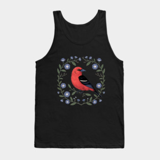 Scarlet Tanager with Blue Blossoms Tank Top