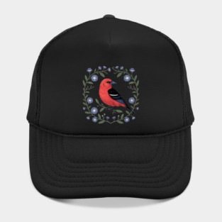 Scarlet Tanager with Blue Blossoms Hat