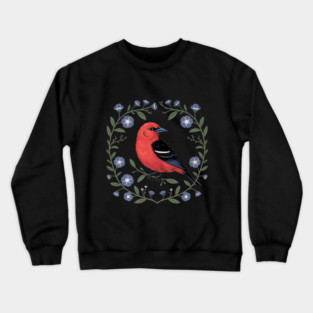 Scarlet Tanager with Blue Blossoms Crewneck Sweatshirt