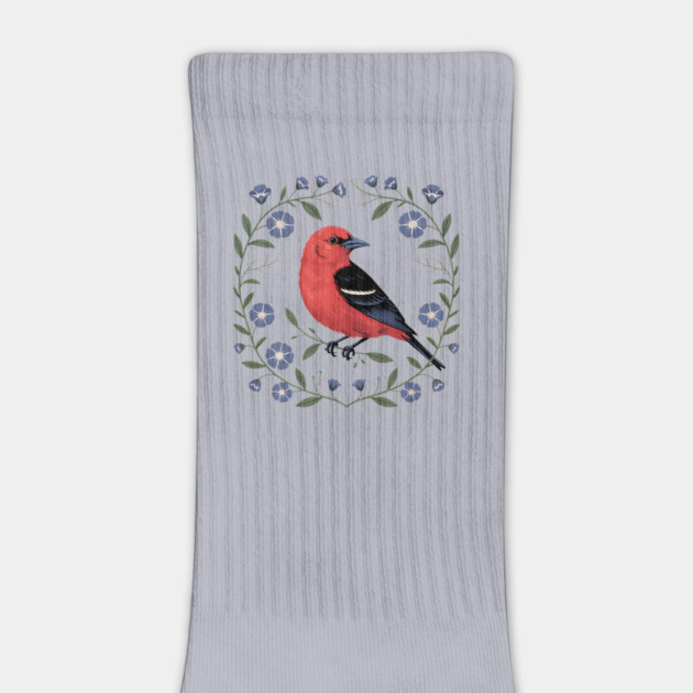 Scarlet Tanager with Blue Blossoms by BirdsnStuff