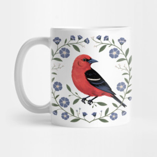 Scarlet Tanager with Blue Blossoms Mug