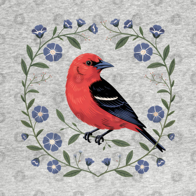 Scarlet Tanager with Blue Blossoms by BirdsnStuff