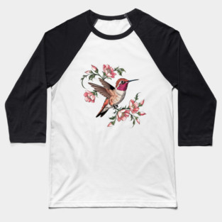 Rufous Hummingbird with Pink Blossoms Baseball T-Shirt