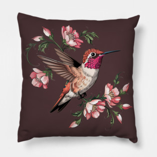 Rufous Hummingbird with Pink Blossoms Pillow
