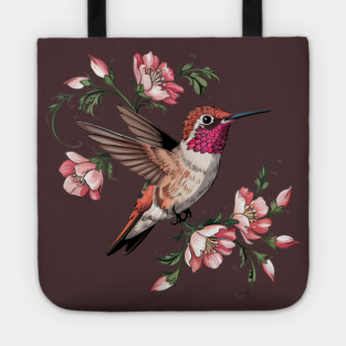 Rufous Hummingbird with Pink Blossoms Tote