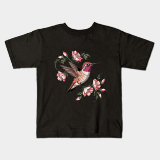 Rufous Hummingbird with Pink Blossoms Kids T-Shirt