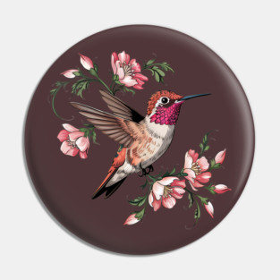 Rufous Hummingbird with Pink Blossoms Pin