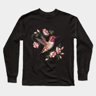 Rufous Hummingbird with Pink Blossoms Long Sleeve T-Shirt