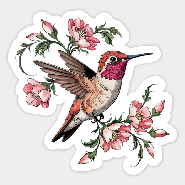 Rufous Hummingbird with Pink Blossoms Magnet by BirdsnStuff