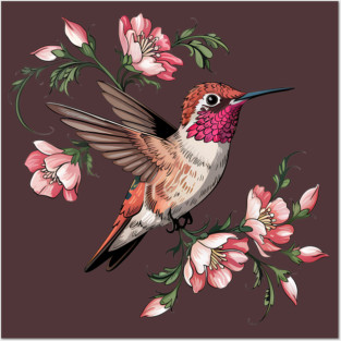 Rufous Hummingbird with Pink Blossoms Posters and Art