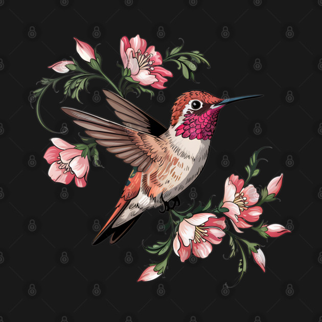 Rufous Hummingbird with Pink Blossoms by BirdsnStuff