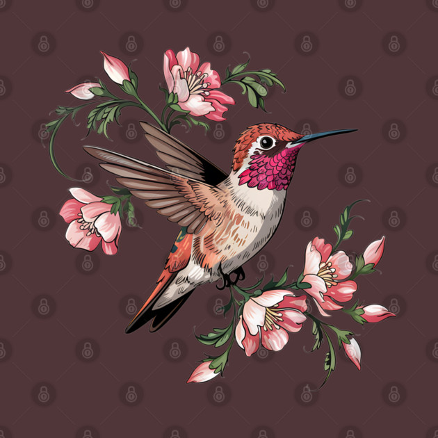 Rufous Hummingbird with Pink Blossoms by BirdsnStuff