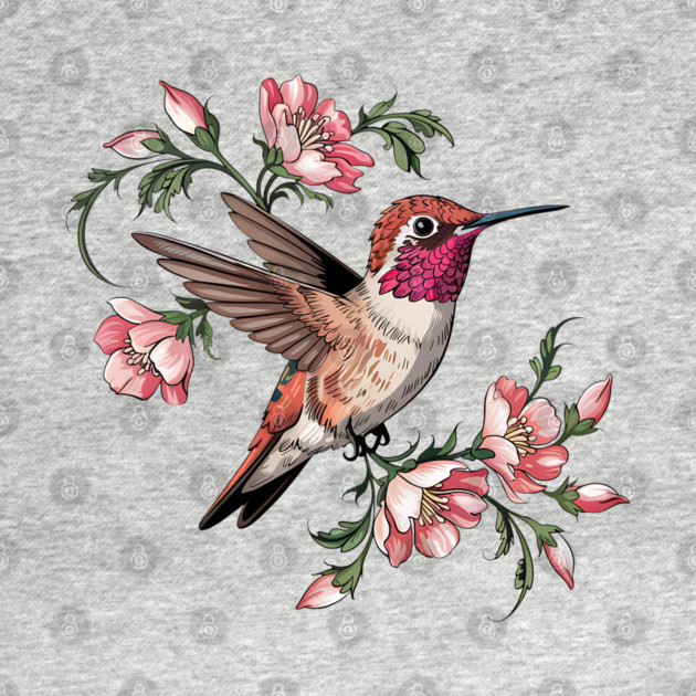 Rufous Hummingbird with Pink Blossoms by BirdsnStuff