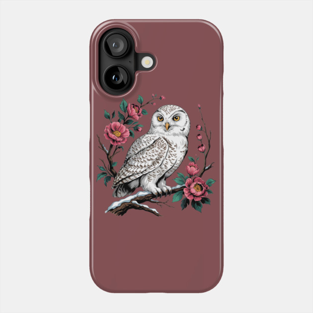 Snowy Owl Among Winter Blossoms Phone Case by BirdsnStuff