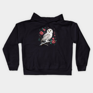 Snowy Owl Among Winter Blossoms Kids Hoodie