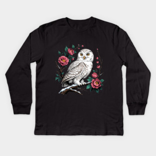 Snowy Owl Among Winter Blossoms Kids Long Sleeve T-Shirt
