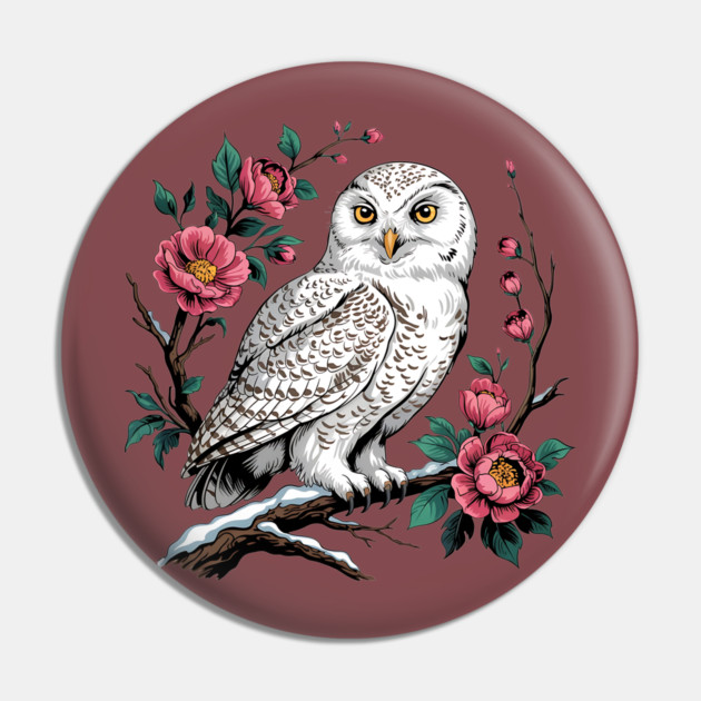 Snowy Owl Among Winter Blossoms Pin by BirdsnStuff