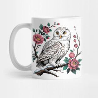 Snowy Owl Among Winter Blossoms Mug