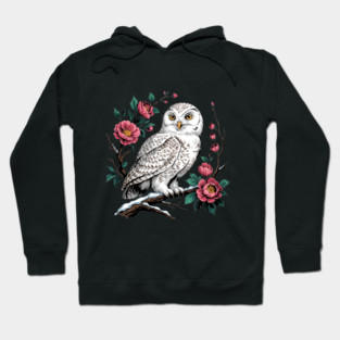 Snowy Owl Among Winter Blossoms Hoodie