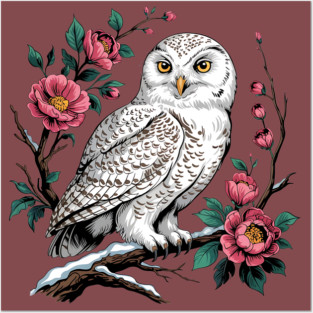 Snowy Owl Among Winter Blossoms Posters and Art