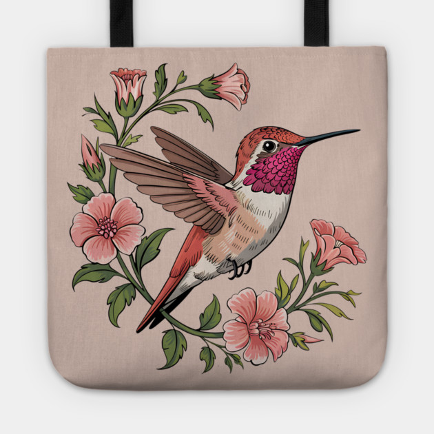Rufous Hummingbird Among Blossoms Tote by BirdsnStuff