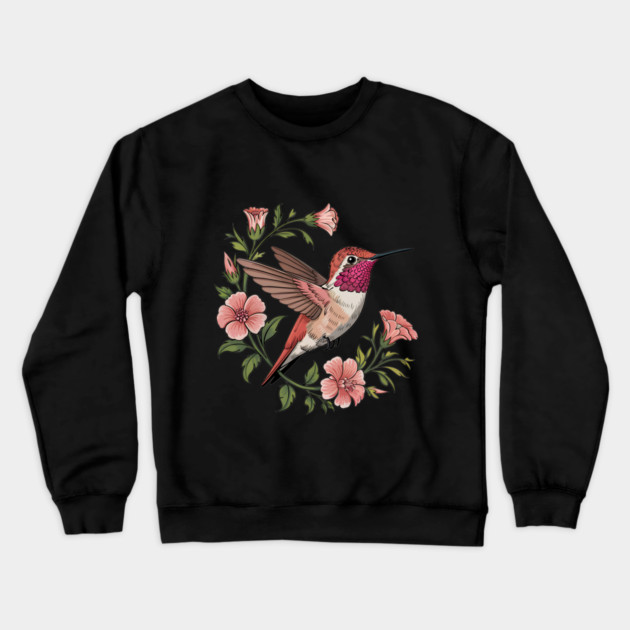 Rufous Hummingbird Among Blossoms Crewneck Sweatshirt by BirdsnStuff