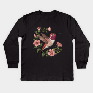Rufous Hummingbird Among Blossoms Kids Long Sleeve T-Shirt
