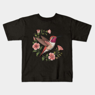 Rufous Hummingbird Among Blossoms Kids T-Shirt