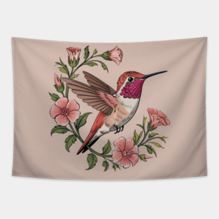 Rufous Hummingbird Among Blossoms Tapestry