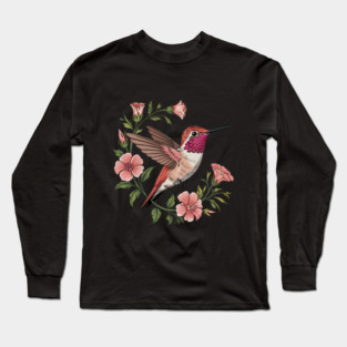 Rufous Hummingbird Among Blossoms Long Sleeve T-Shirt