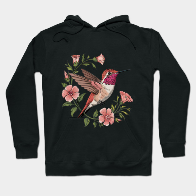 Rufous Hummingbird Among Blossoms Hoodie by BirdsnStuff
