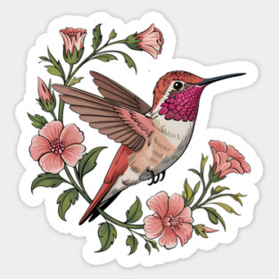 Rufous Hummingbird Among Blossoms Sticker