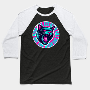 Eat The Rich Angry Cat in Turquoise and Pink Baseball T-Shirt