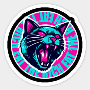 Eat The Rich Angry Cat in Turquoise and Pink Sticker