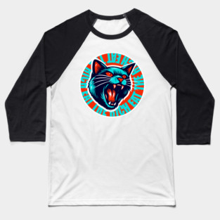 Eat The Rich Angry Cat in Turquoise and Orange Baseball T-Shirt